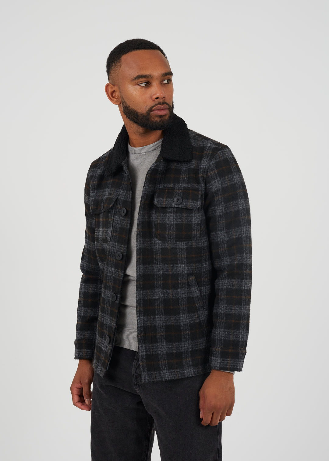 MEN MJK-AUGUSTUSPKC CHKD JKT W BLK SHERP