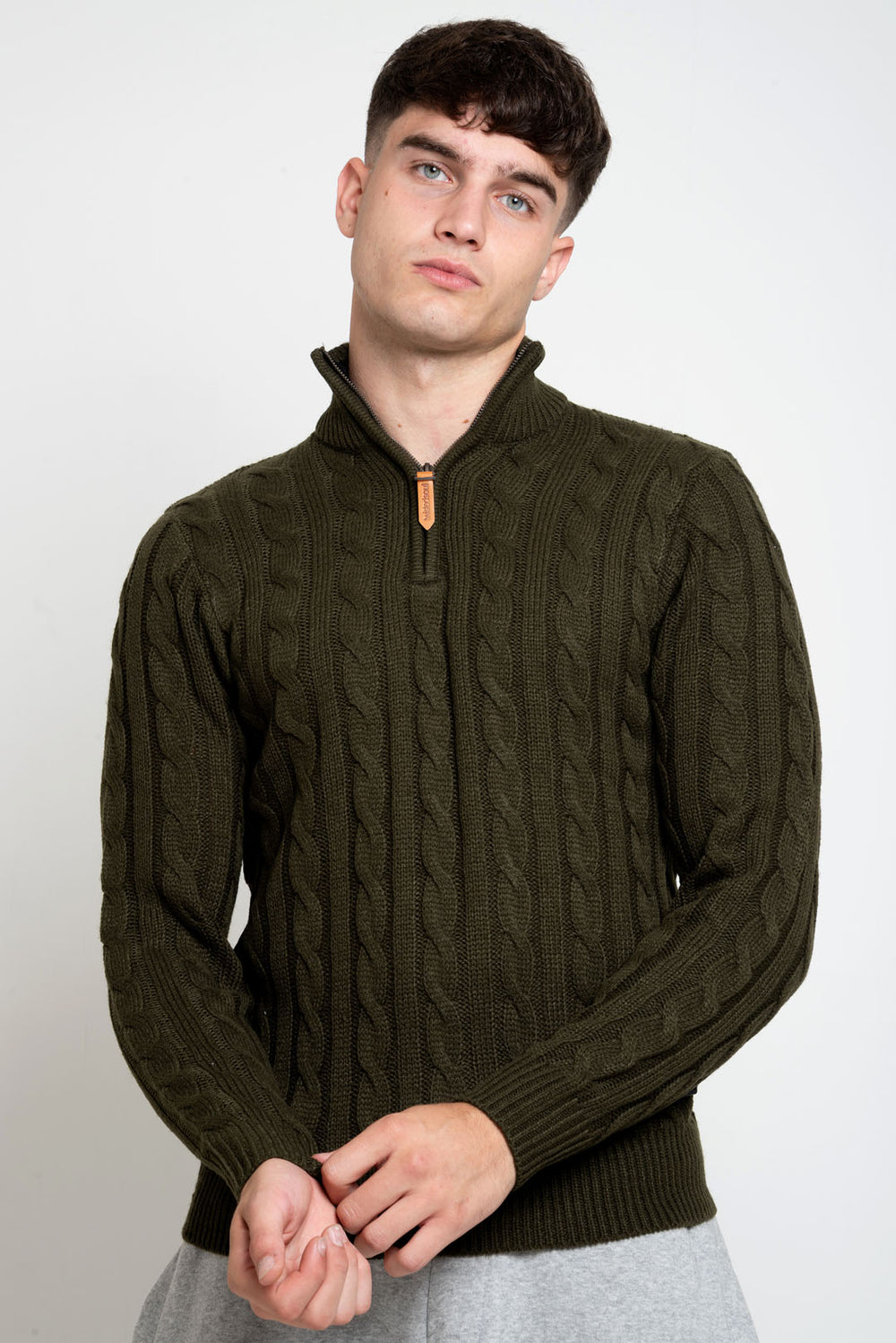 MENS TS CABEL FUNNEL KNIT LS ZIP PULLOVE