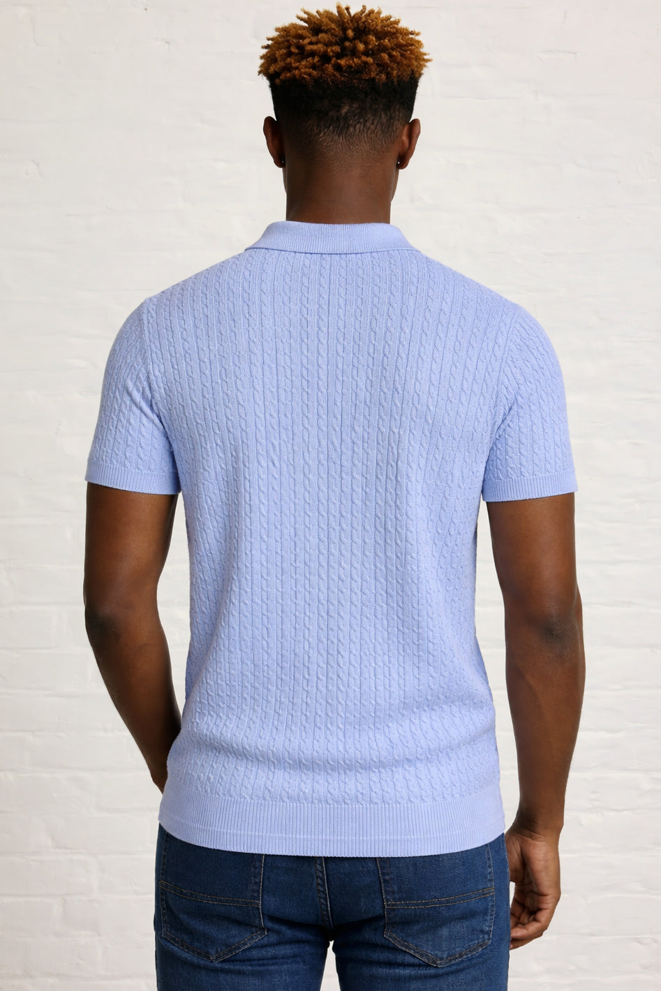 MENS CABLE KNIT POLO