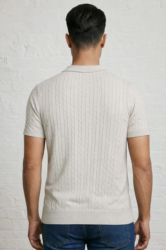 MENS CABLE KNIT POLO