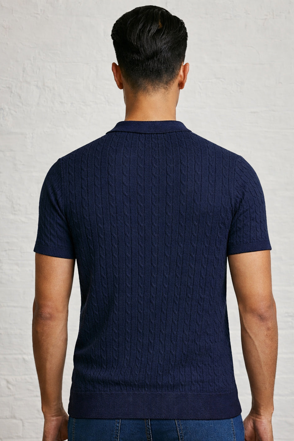 MENS CABLE KNIT POLO