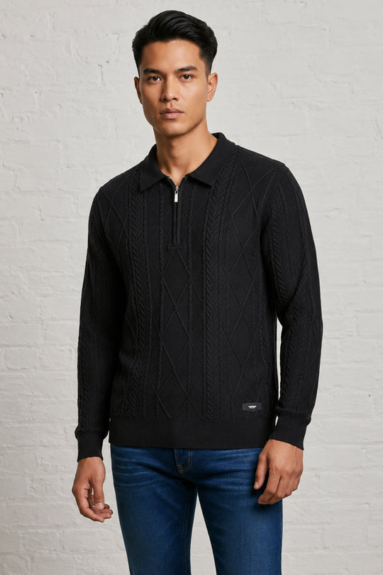 MENS TS LONG SLEEVE ZIP POLO PULLOVER