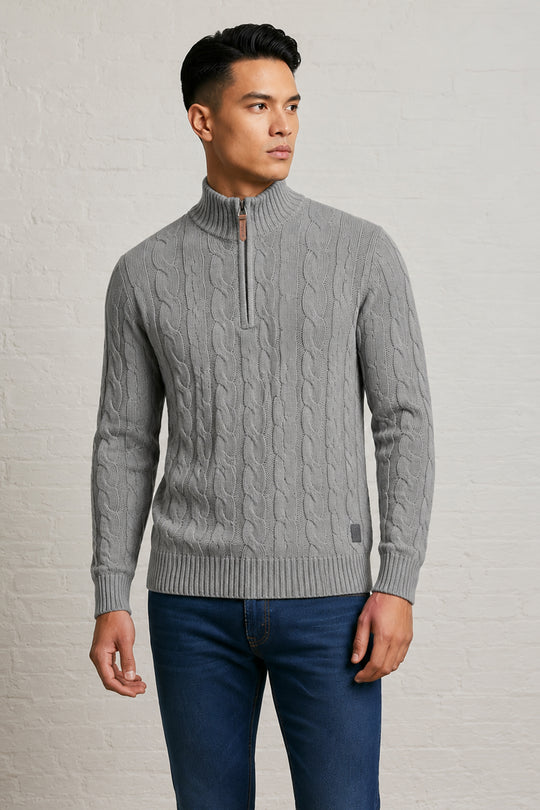 MENS TS CABLE KT FULL SLV 1/2 ZIP P OVER
