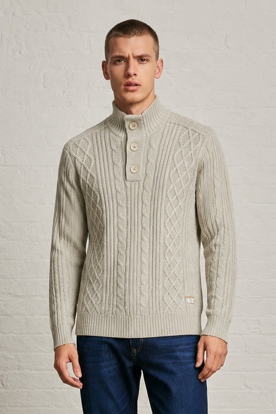 MENS TS CABLE KNT BUTTON PLT LS PULLOVER