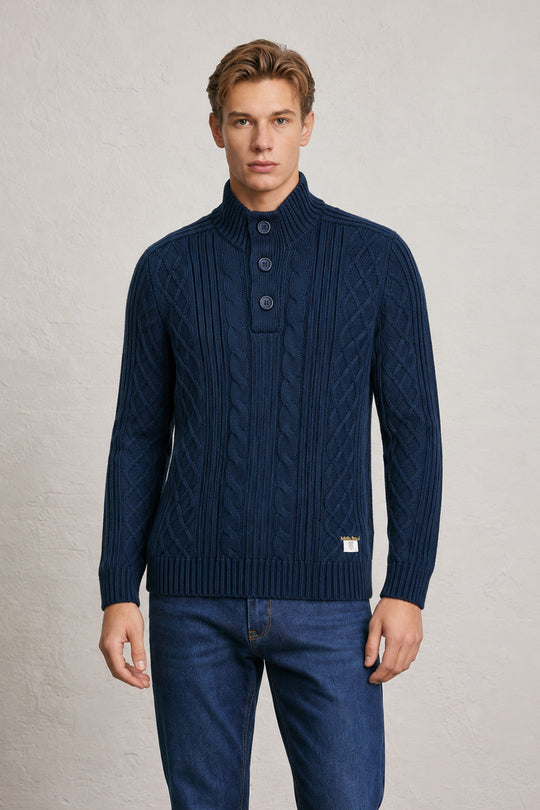 MENS TS CABLE KNT BUTTON PLT LS PULLOVER