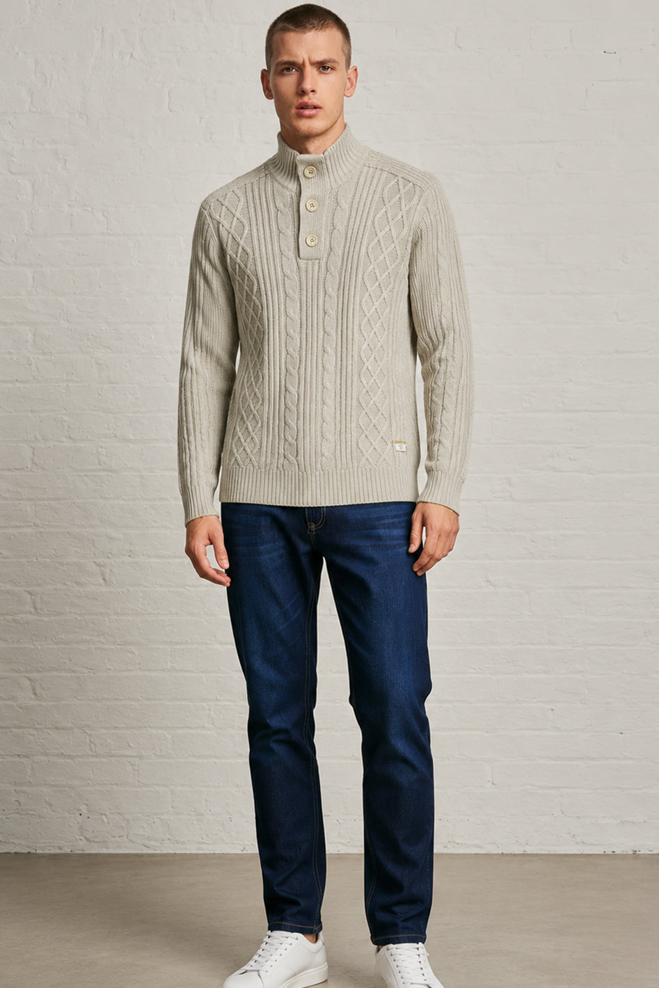 MENS TS CABLE KNT BUTTON PLT LS PULLOVER