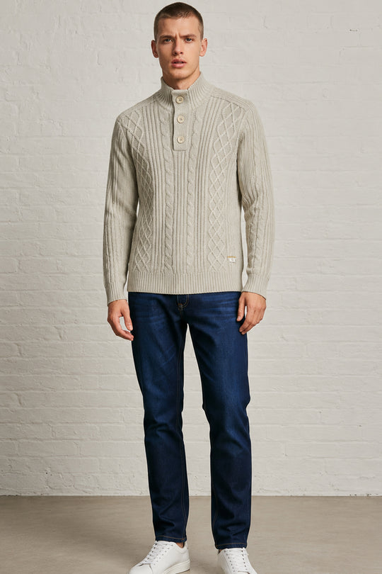 MENS TS CABLE KNT BUTTON PLT LS PULLOVER