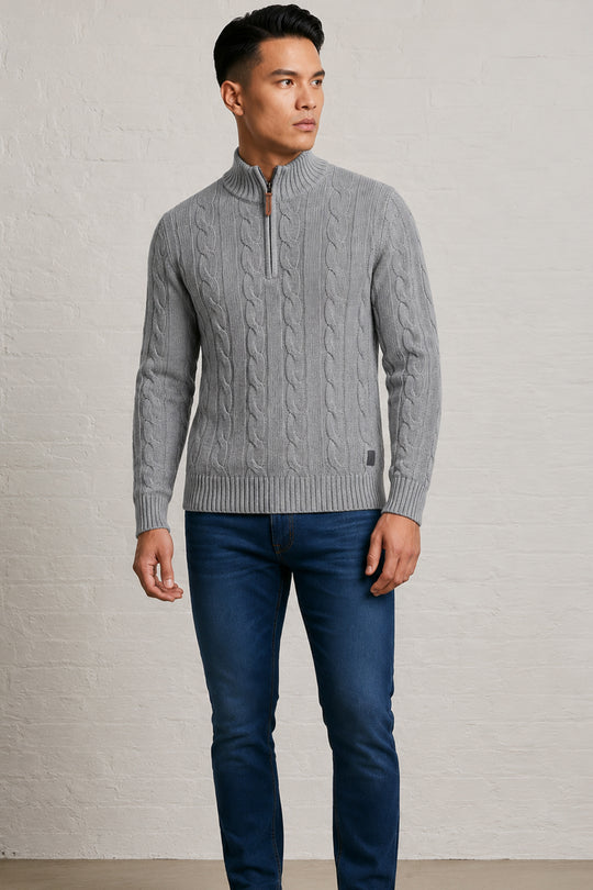 MENS TS CABLE KT FULL SLV 1/2 ZIP P OVER