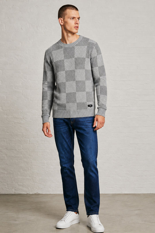 MENS TS CHESS PATTERN CR NK LS PULLOVER