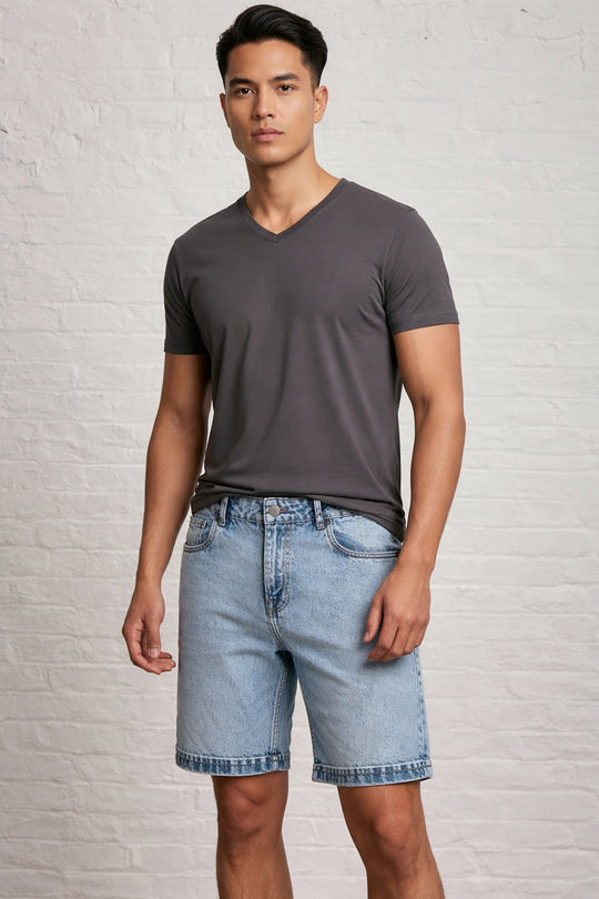 MENS EMBOSSING TS SHORTS DENIM