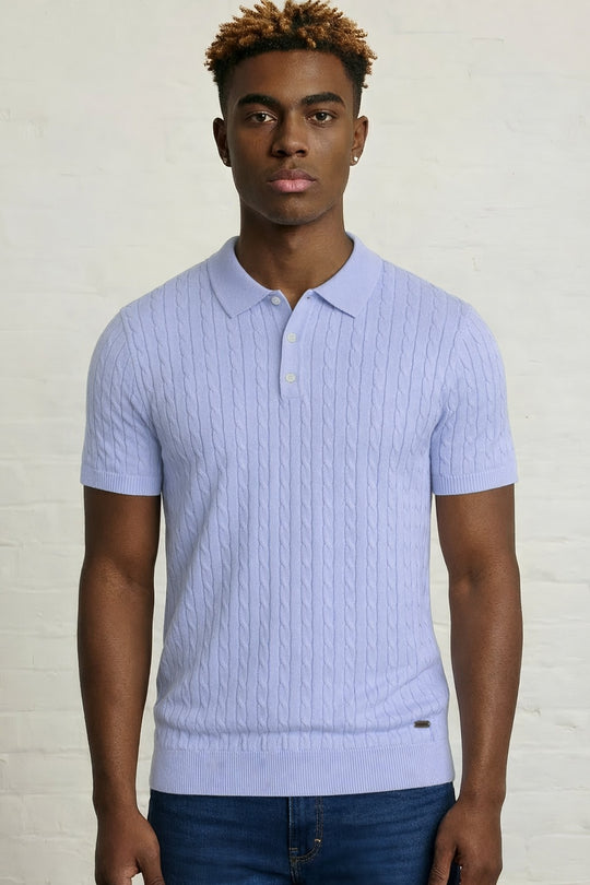 MENS CABLE KNIT POLO