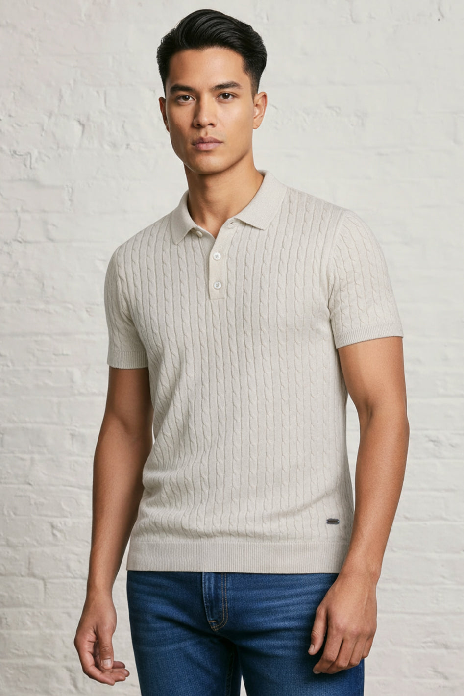 MENS CABLE KNIT POLO