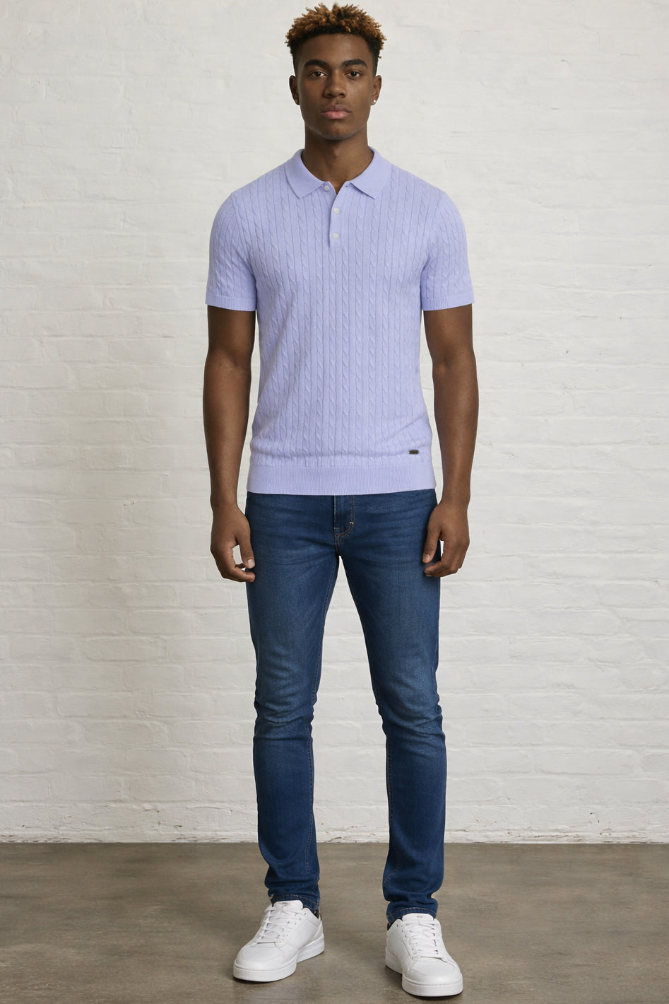 MENS CABLE KNIT POLO