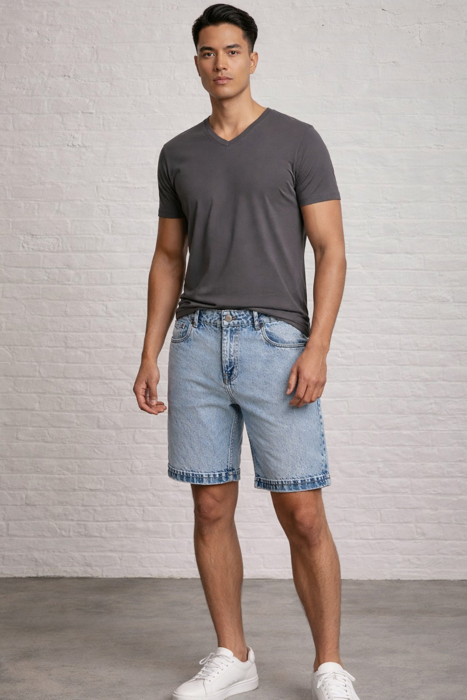 MENS EMBOSSING TS SHORTS DENIM