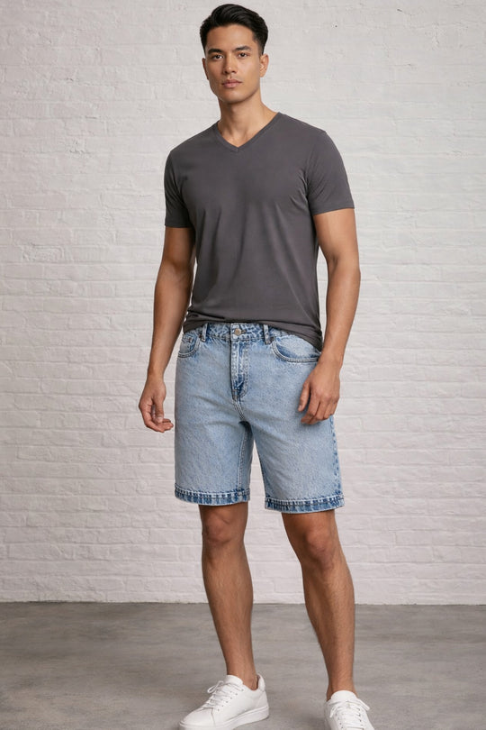 MENS EMBOSSING TS SHORTS DENIM