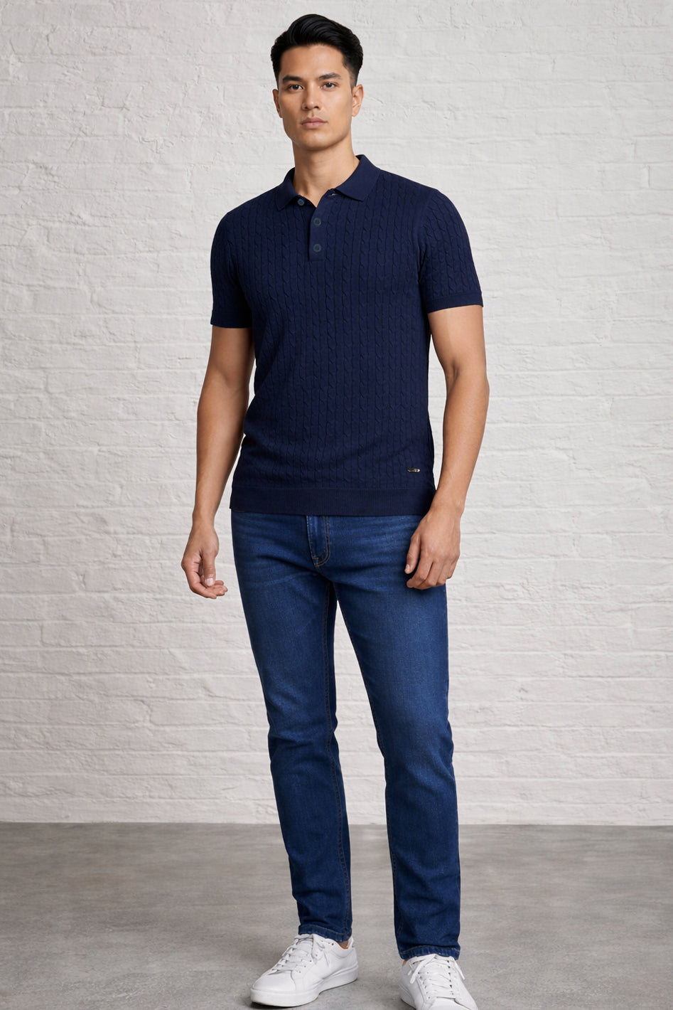 MENS CABLE KNIT POLO