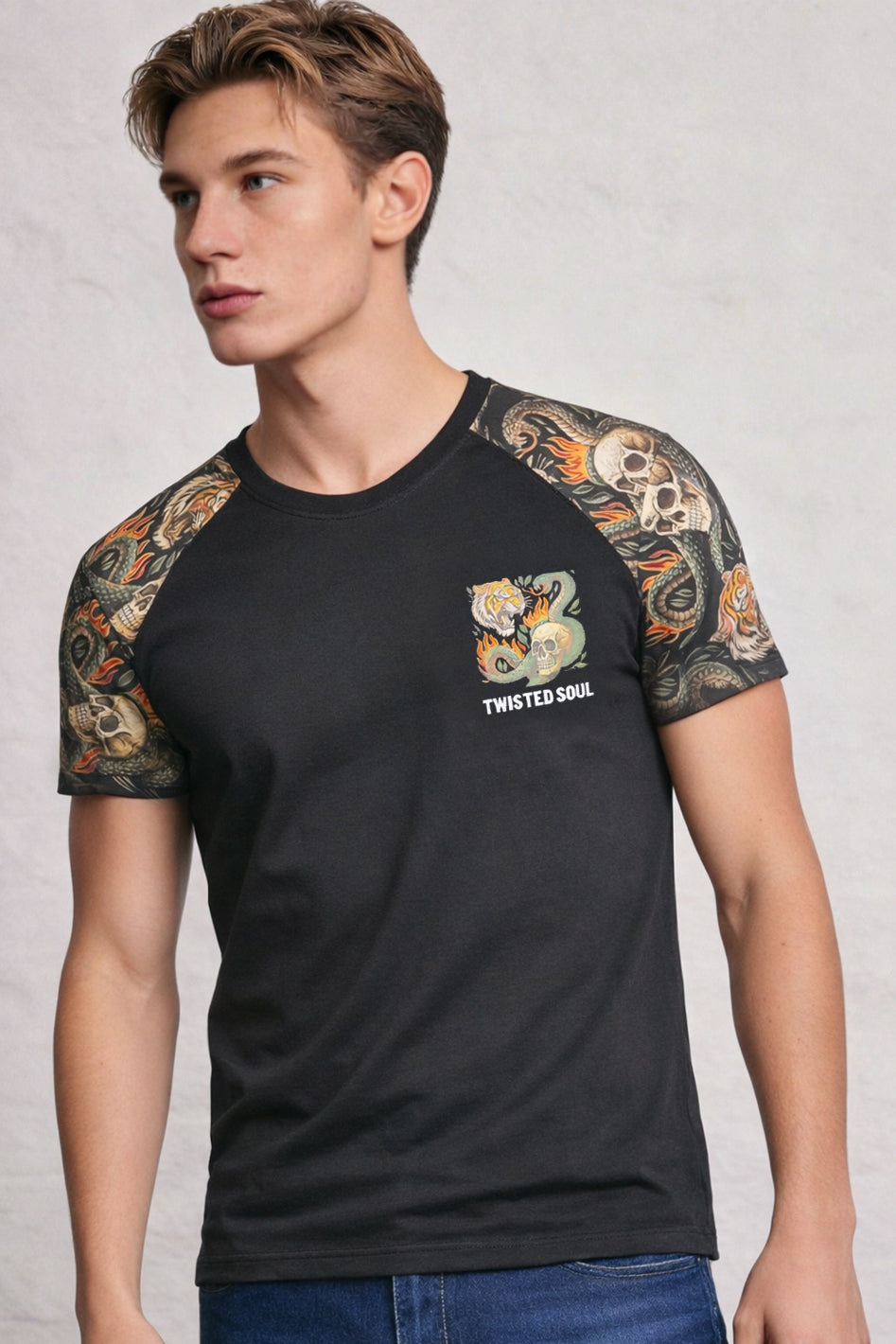 MENS SKULL SNAKE TIGER T-SHIRT