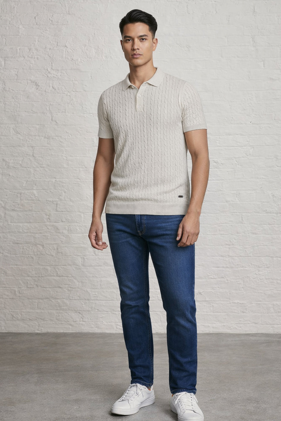 MENS CABLE KNIT POLO