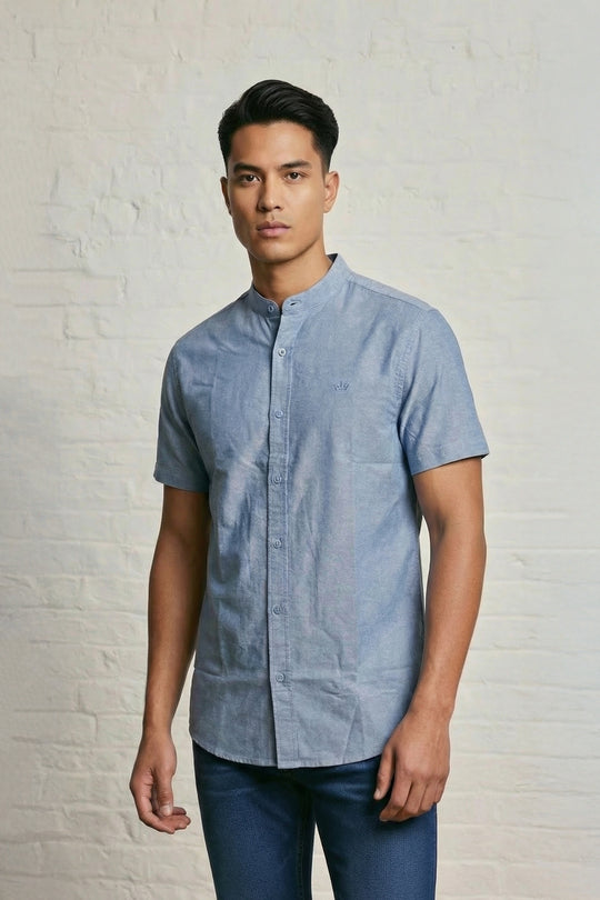 MENS IN CROWN EMB SS OXFORD GRANDAD SHIRT