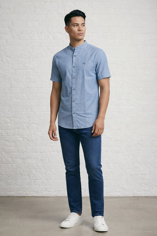 MENS IN CROWN EMB SS OXFORD GRANDAD SHIRT
