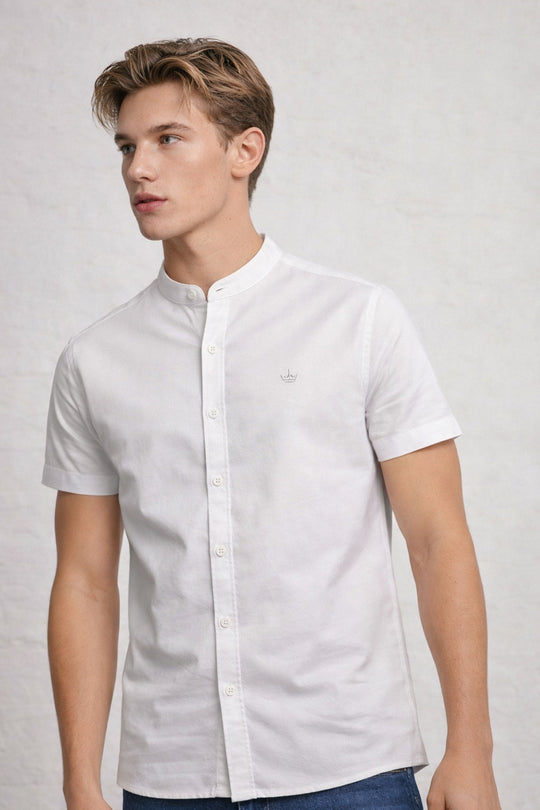 MENS IN CROWN EMB SS OXFORD GRANDAD SHIRT