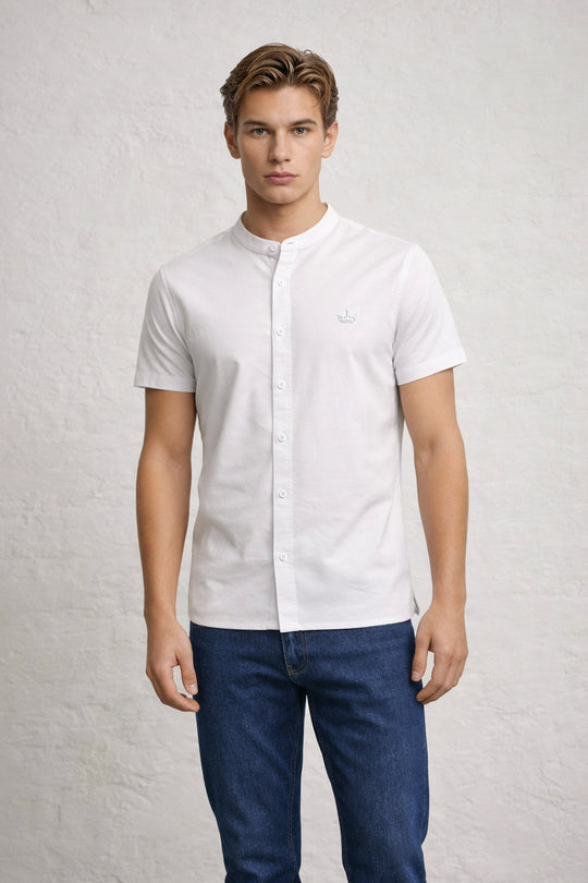 MENS IN CROWN EMB SS OXFORD GRANDAD SHIRT