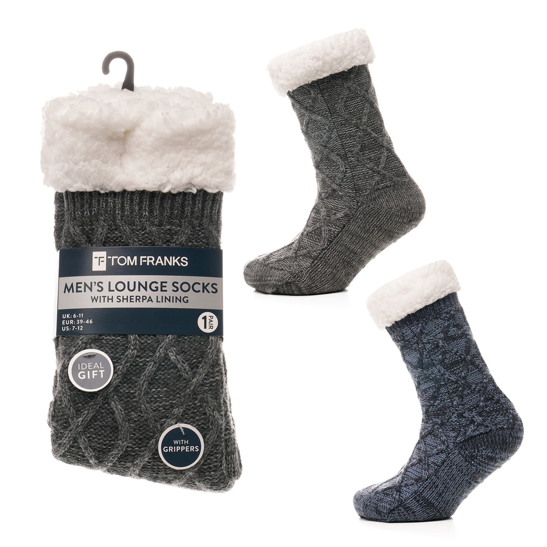 MENS MIXED YARN CHUKNY CABLE KNIT SOCKS