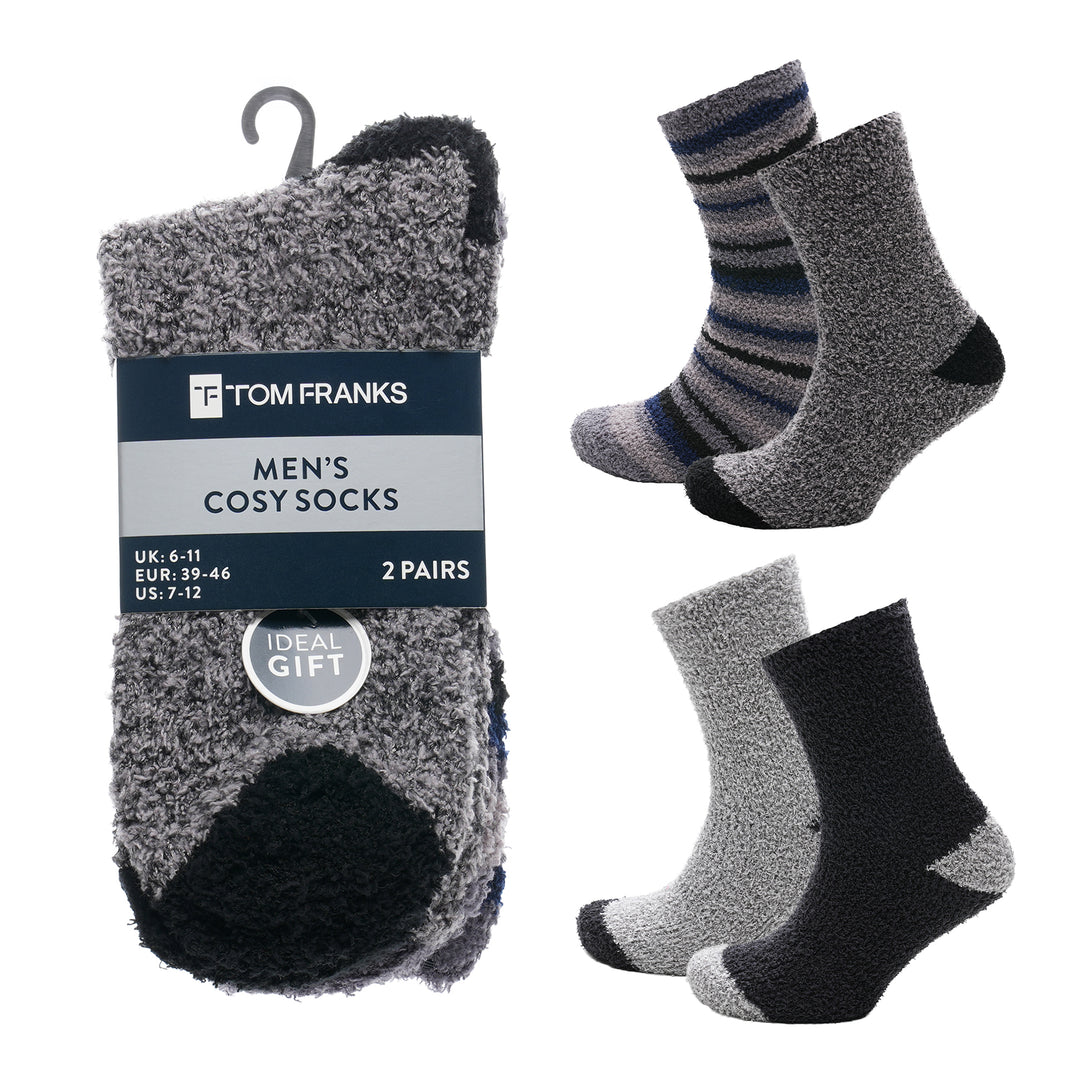 MENS 2 PACK STRIPE COSY SOCKS