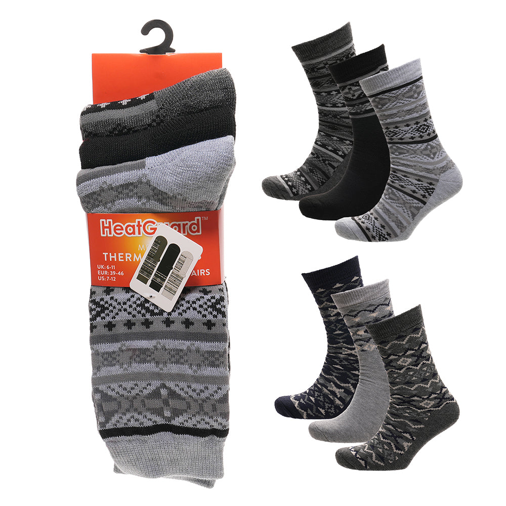 MENS 3 PACK PATTERNED THERMAL SOCKS