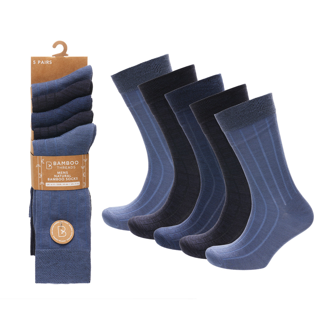 MENS 5 PACK DENIM RIBBED BAMBOO SOCKS