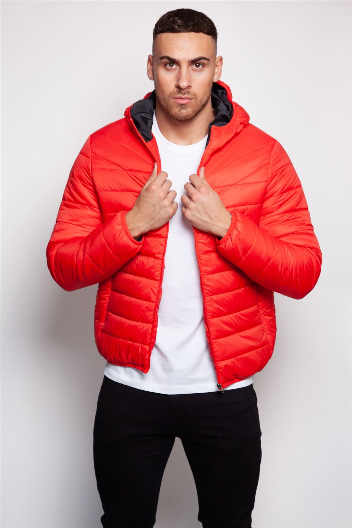 Men red bubble top coat