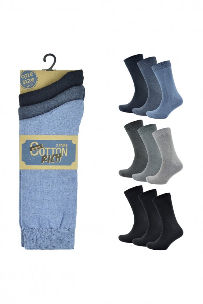 Mens 3 Pack Cotton Design Socks